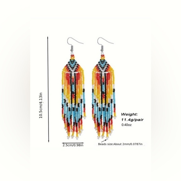 NEW Boutique Western Beaded Tassel Fishhook Fashion Earrings in Glass Rice Beads - Picture 9 of 11